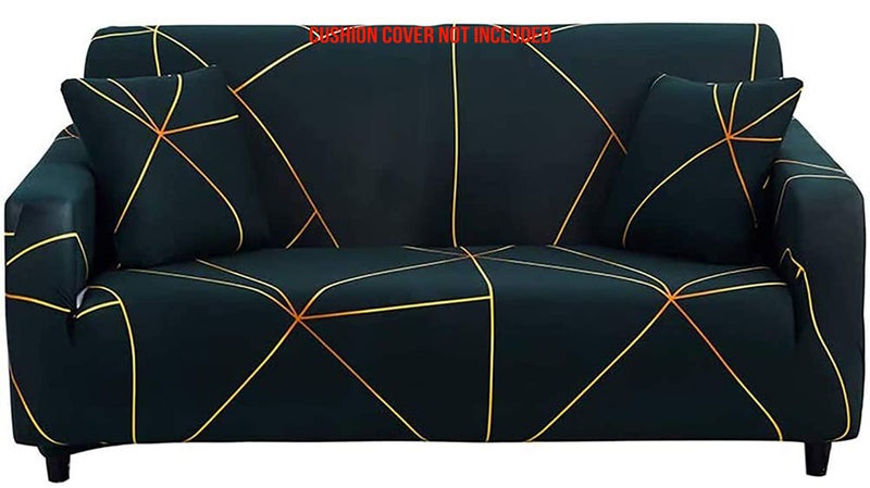 House of Quirk Universal Triple Seater Sofa Cover Big Elasticity Cover for Couch Flexible Stretch Sofa Slipcover 140 GSM (Green Gold Prism, 185-230cm) - Image 1