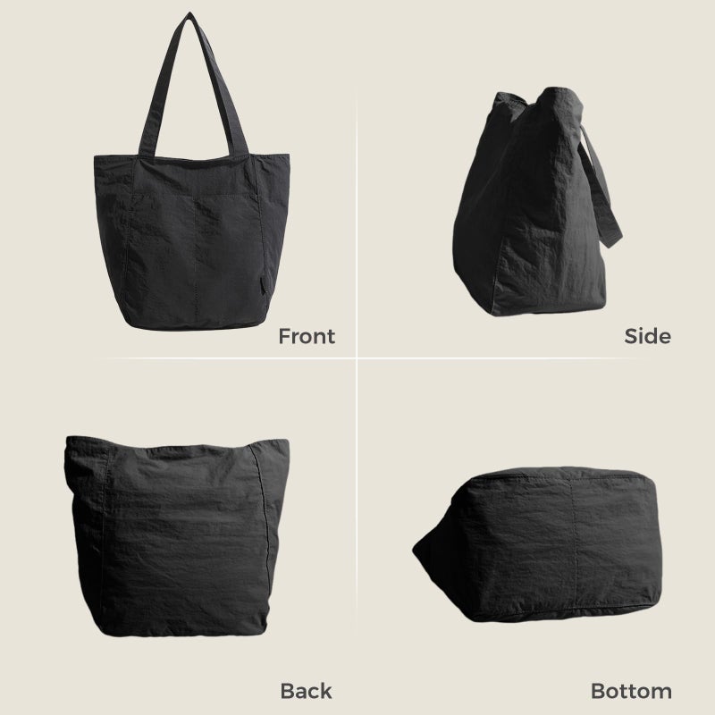 Barsine Tote Bag for Women Men Tote Purses and Handbags Lightweight Nylon Shoulder Bag for Work Travel Gym Yoga Dance, Black - Image 3