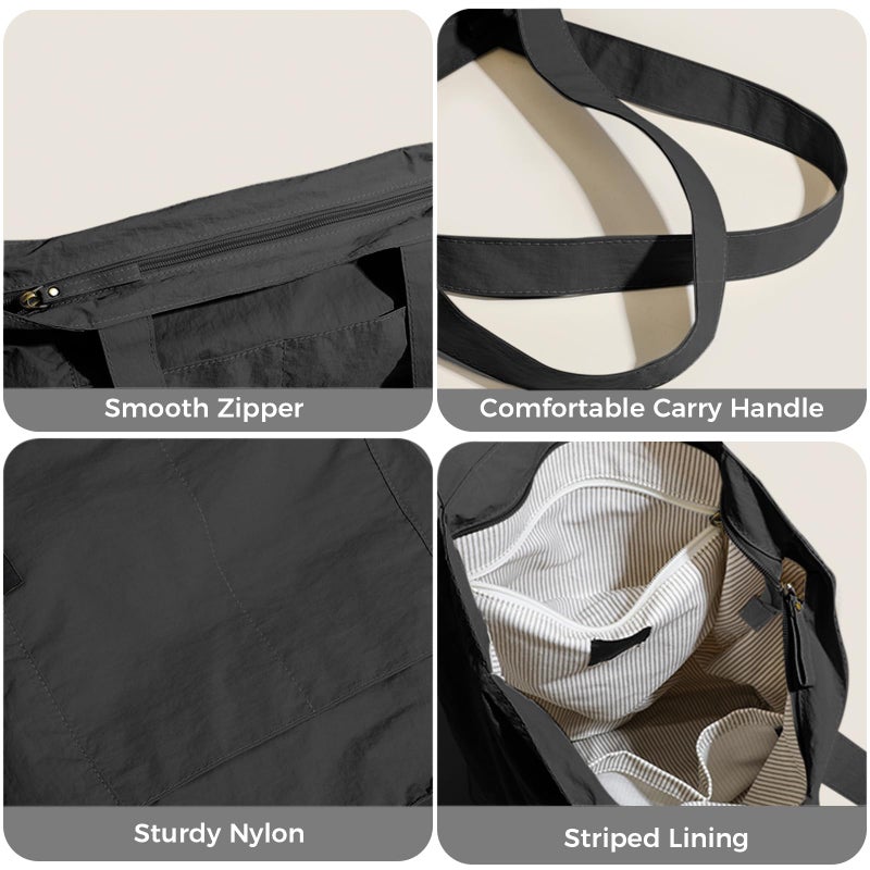 Barsine Tote Bag for Women Men Tote Purses and Handbags Lightweight Nylon Shoulder Bag for Work Travel Gym Yoga Dance, Black - Image 5