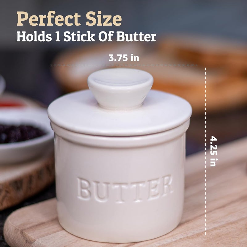 Priority Chef Butter Crock with Lid with Water Line, Ceramic French Butter Dish to Leave On Counter, White - Image 5