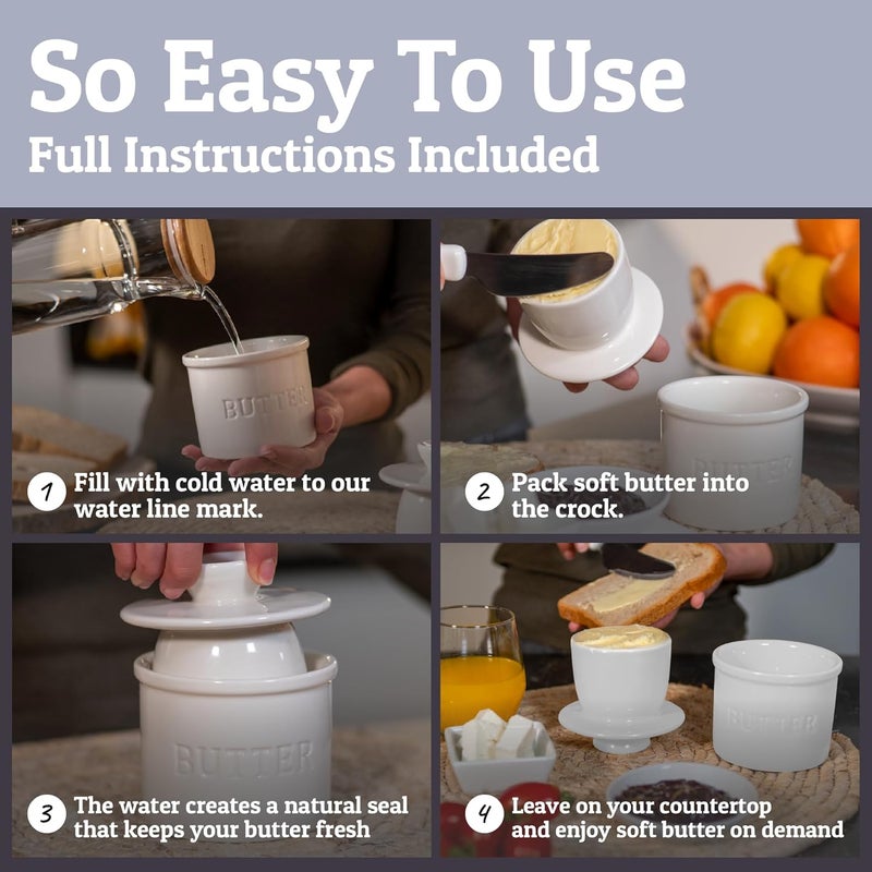 Priority Chef Butter Crock with Lid with Water Line, Ceramic French Butter Dish to Leave On Counter, White - Image 4