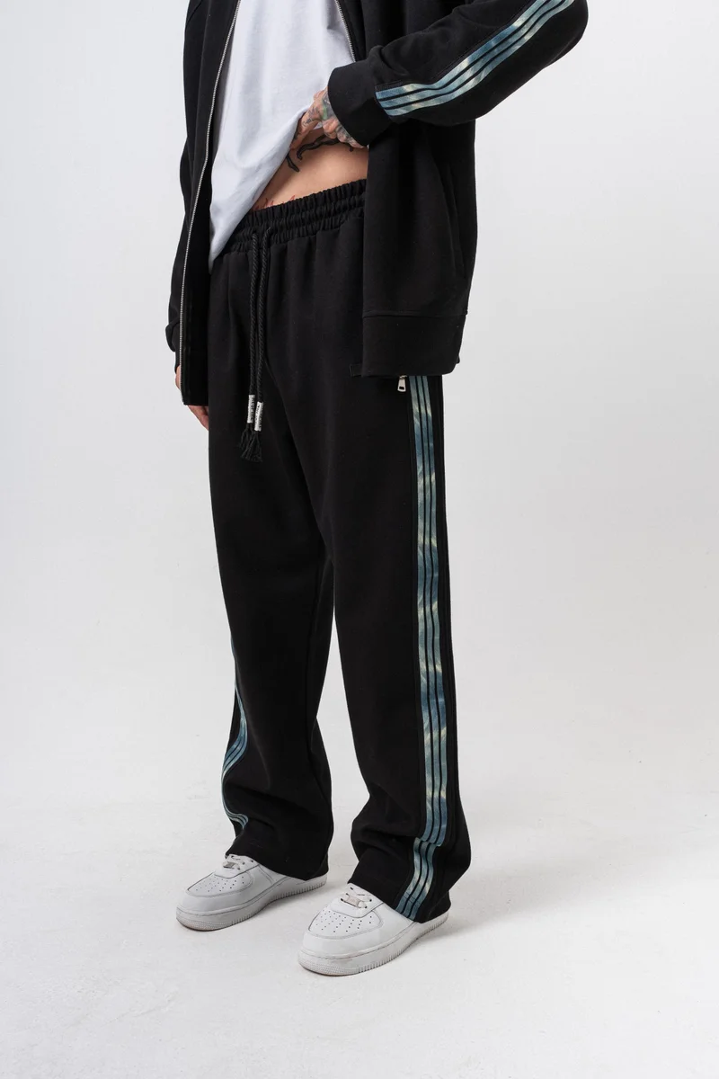 RESPIRE Men's Dark Striped Winter Doubleface Baggy Sweatpants Black
