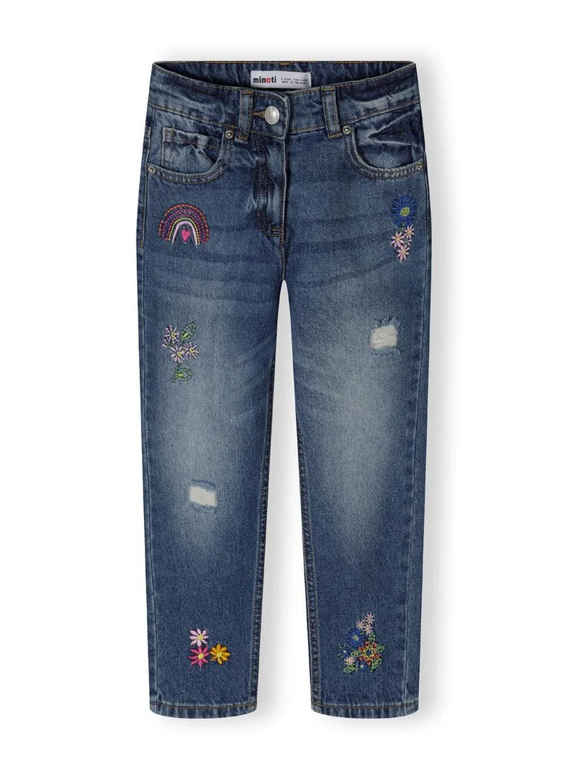 مينوتي Kids Girls Embroidered Straight Leg Jean