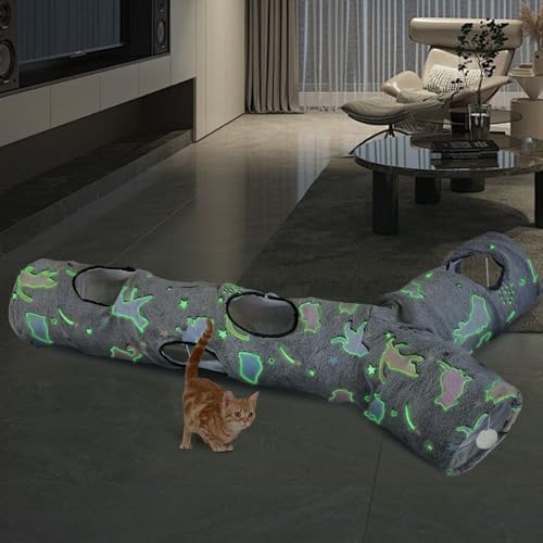 GRETMIX Cat Tunnels for Indoor Cats, Self-Luminous Cat Tunnel with Plush Ball, 3 Way Kitten Tunnel Collapsible, Cat Play Tunnel with Interactive Peephole for Large Cat, Puppy, Kitten - Image 4