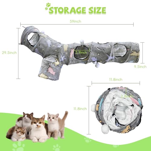 GRETMIX Cat Tunnels for Indoor Cats, Self-Luminous Cat Tunnel with Plush Ball, 3 Way Kitten Tunnel Collapsible, Cat Play Tunnel with Interactive Peephole for Large Cat, Puppy, Kitten - Image 3