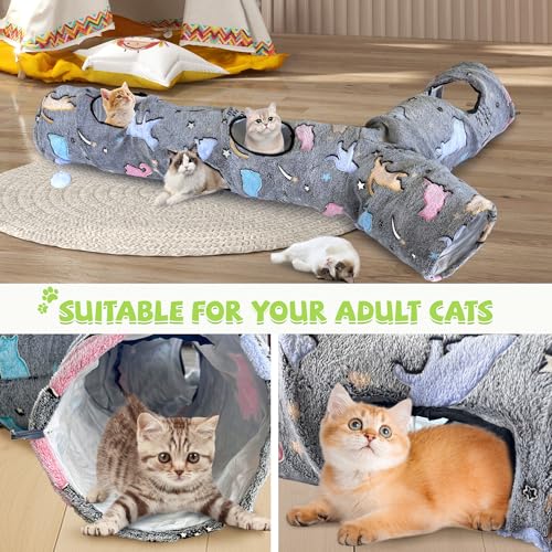 GRETMIX Cat Tunnels for Indoor Cats, Self-Luminous Cat Tunnel with Plush Ball, 3 Way Kitten Tunnel Collapsible, Cat Play Tunnel with Interactive Peephole for Large Cat, Puppy, Kitten - Image 5