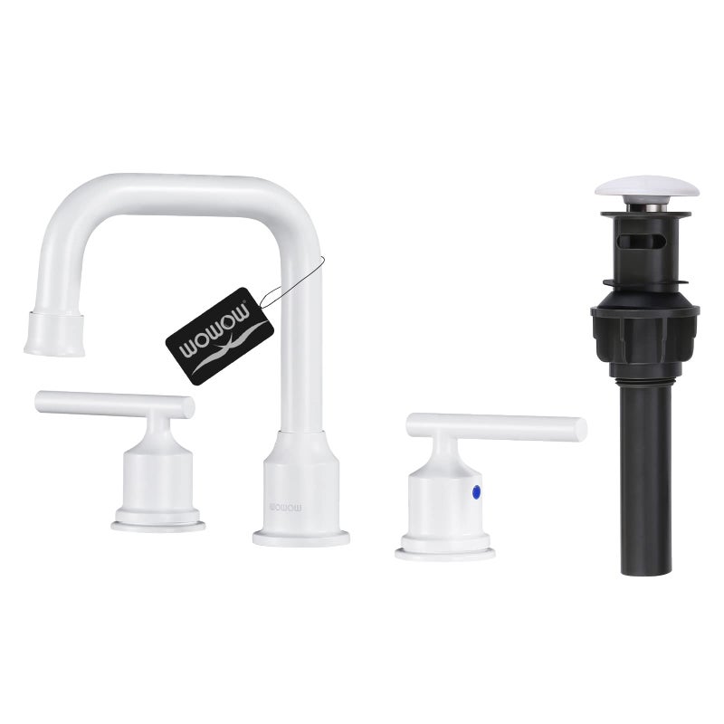 WOWOW 3 Hole Bathroom Faucet White Bathroom Sink Faucet 2 Handle Vanity Tap Lavatory Elegant Basin Mixer Tap with Drain