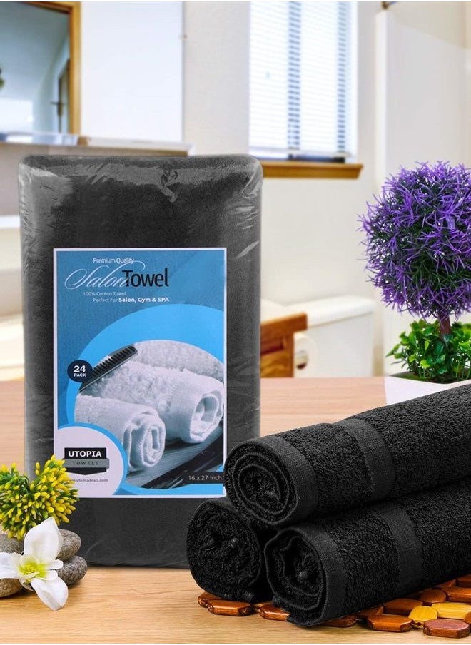 Utopia Towels - Salon Towel, Pack of 24 (Not Bleach Proof, 16 x 27 Inches) Highly Absorbent Cotton Towels for Hand, Gym, Beauty, Spa, and Home Hair Care, Black - Image 1