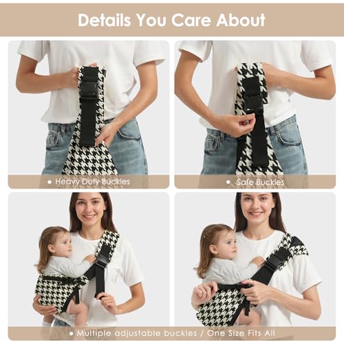 Shiaon Baby Sling Carrier Newborn to Toddler, Adjustable Toddler Carrier Sling Baby Carrier Toddlers Sling Carriers Hip Carriers for 8-40lbs, Black Houndstooth - Image 4