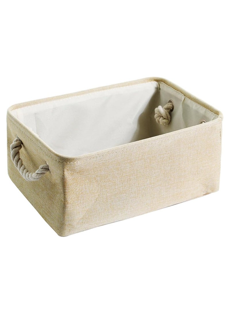 Beauenty Collapsible Rectangular Storage Basket with Handles, Storage Bins Organizer Basket Used for Organizing Shelves, Closets, Clothes, and Toy, Beige (Small (32 * 23 * 13cm)) - Image 1