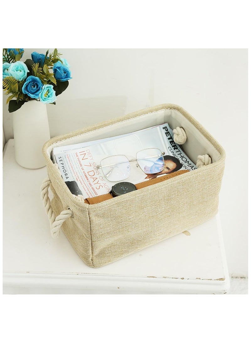 Beauenty Collapsible Rectangular Storage Basket with Handles, Storage Bins Organizer Basket Used for Organizing Shelves, Closets, Clothes, and Toy, Beige (Small (32 * 23 * 13cm)) - Image 2