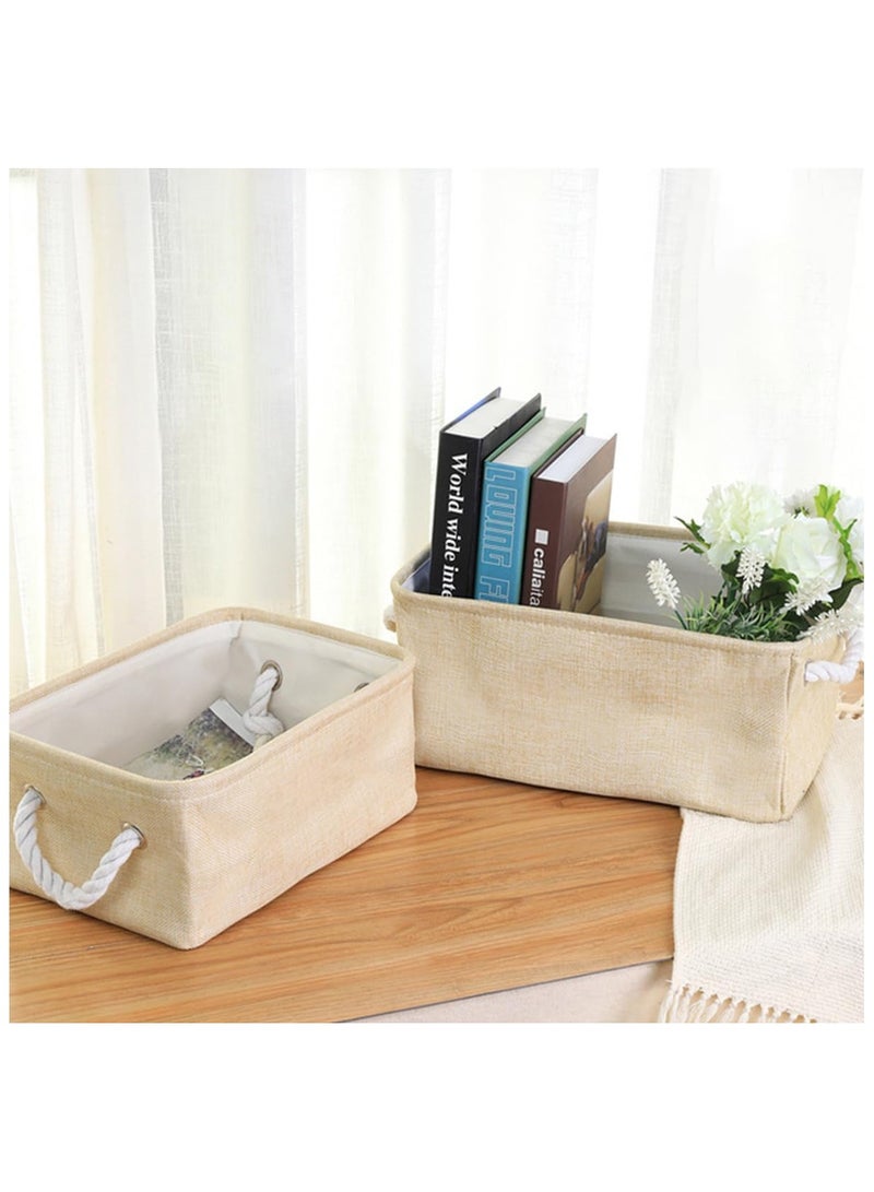 Beauenty Collapsible Rectangular Storage Basket with Handles, Storage Bins Organizer Basket Used for Organizing Shelves, Closets, Clothes, and Toy, Beige (Small (32 * 23 * 13cm)) - Image 4