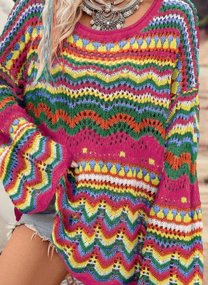 يونيكي Pink  Open Knit Pullover Sweaters