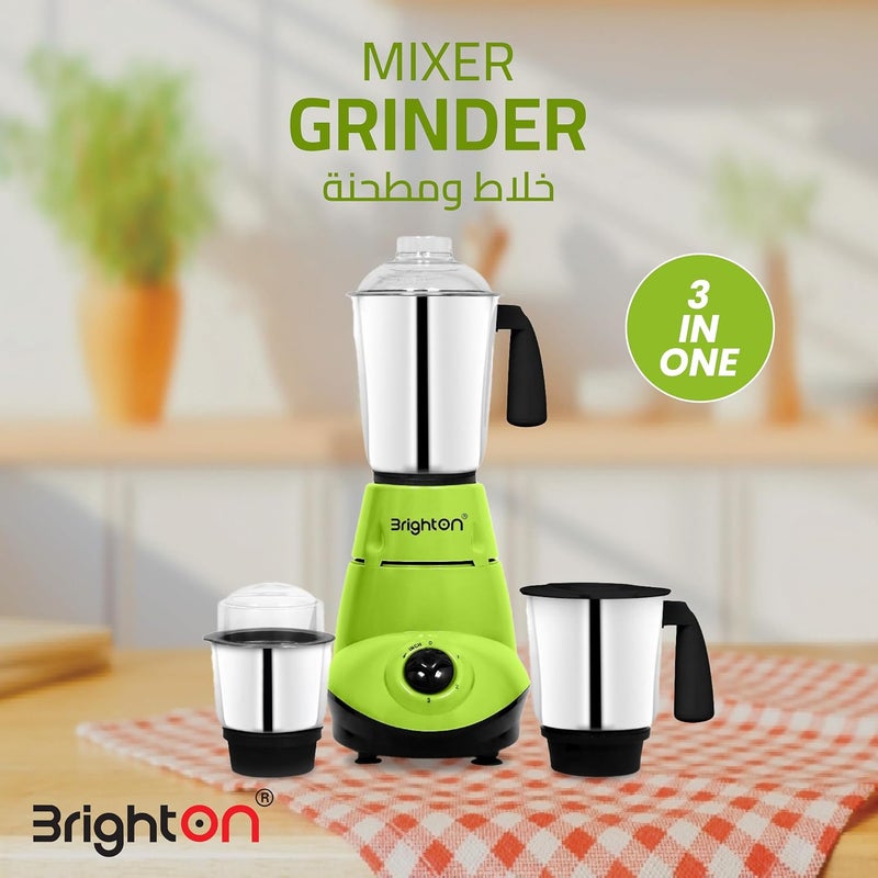 Brighton 800W Mixer Grinder | 3-in-1 Stainless Steel Jars | Harmonic Grinding | PC Unbreakable Lids | 3-Speed Jog Dial | Overload Protection | Made in India | 2 Yr Warranty - Image 2