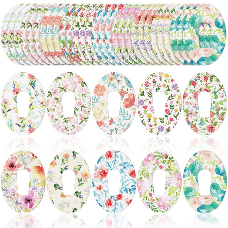 Panelee 30 Pcs 10 Styles Adhesive Patches Compatible with Dexcom Sweatproof Colorful Sensor Floral Adhesive Tape with Split Backing Continuous Glucose Monitor Protection G6394 x 276 Inches - Image 3