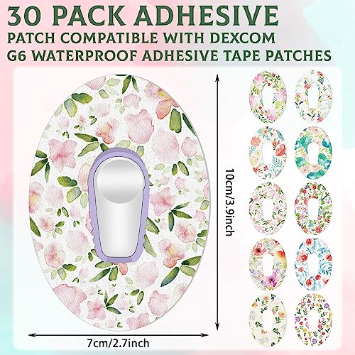 Panelee 30 Pcs 10 Styles Adhesive Patches Compatible with Dexcom Sweatproof Colorful Sensor Floral Adhesive Tape with Split Backing Continuous Glucose Monitor Protection G6394 x 276 Inches - Image 5