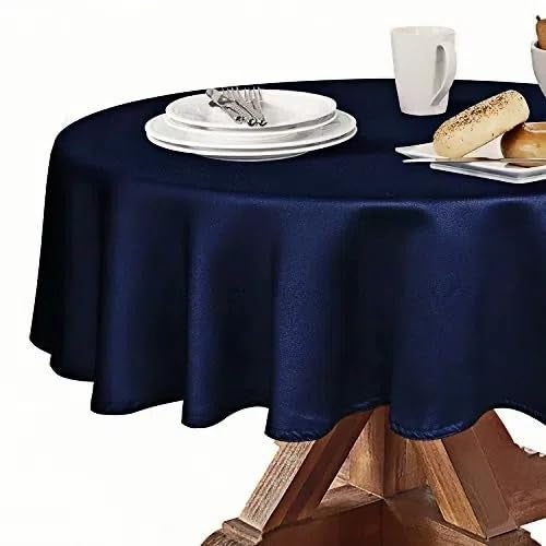 Obstal 210GSM Round Table Cloth, Oil-Proof Spill-Proof and Water Resistance Microfiber Tablecloth, Decorative Fabric Circular Table Cover for Outdoor and Indoor Use (Navy Blue, 60 Inch Diameter) - Image 1