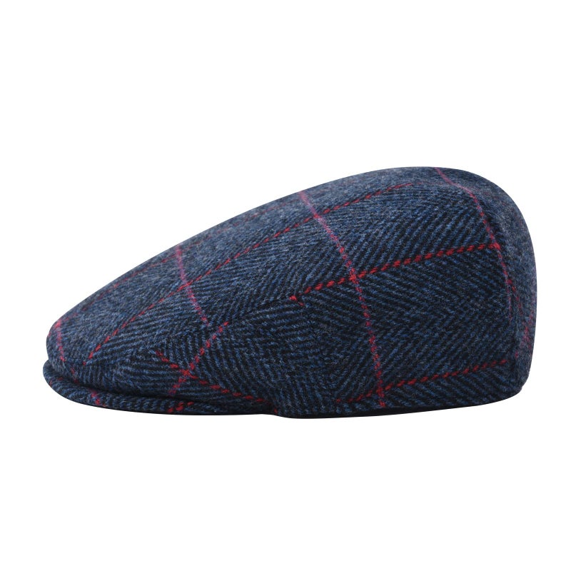 FEINION Men's Wool Tweed Newsboy Ivy Cap Gatsby Golf Flat Hat (Plaid Navy, 7 1/4) - Image 2
