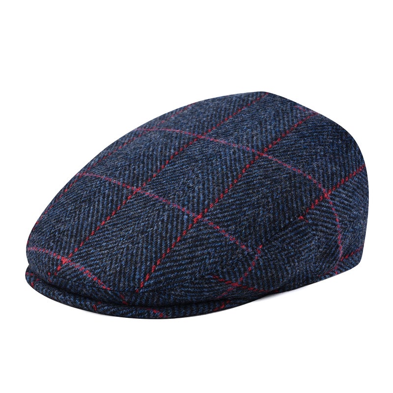 FEINION Men's Wool Tweed Newsboy Ivy Cap Gatsby Golf Flat Hat (Plaid Navy, 7 1/4) - Image 1