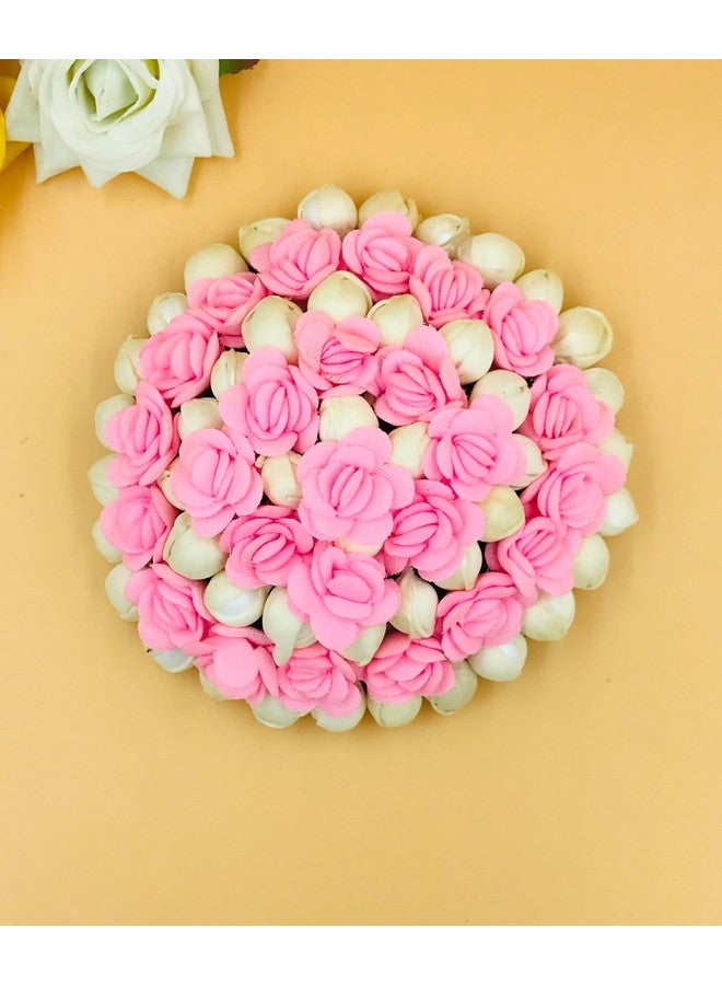 AROOMAN Artificial Flower Bun Juda Maker Flower Gajra Hair Accessories for Women and Girls Pink Color (Pack-01) - Image 2