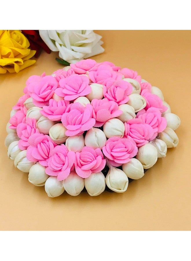AROOMAN Artificial Flower Bun Juda Maker Flower Gajra Hair Accessories for Women and Girls Pink Color (Pack-01) - Image 3