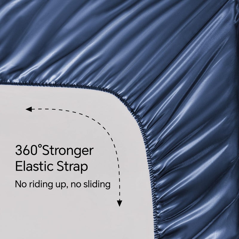 BEDELITE Satin Sheets Full Size Bed Set, Luxury Soft Navy Silky Sheet for Hair and Skin, Similar to Silk Bed Sheets Set 4 Pieces with 1 Deep Pocket Fitted Sheet, 1 Flat Sheet, and 2 Pillowcases - Image 5