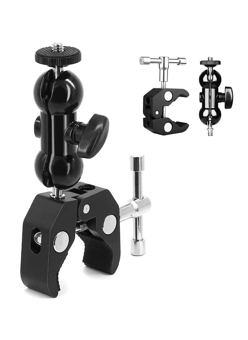 Anmi Camera Clamp, Magic Arm, Double Ball Head Adapter, for Canon Nikon DSLR Camera/for Gopro/LED Lights (Black)  - Image 1