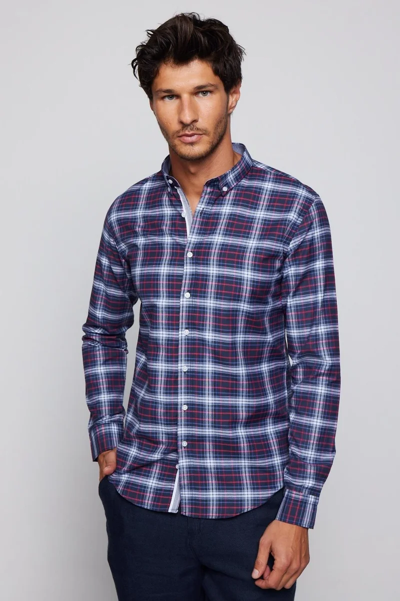تودورس Slim Fit Checked Cotton Easy Iron Men's Shirt