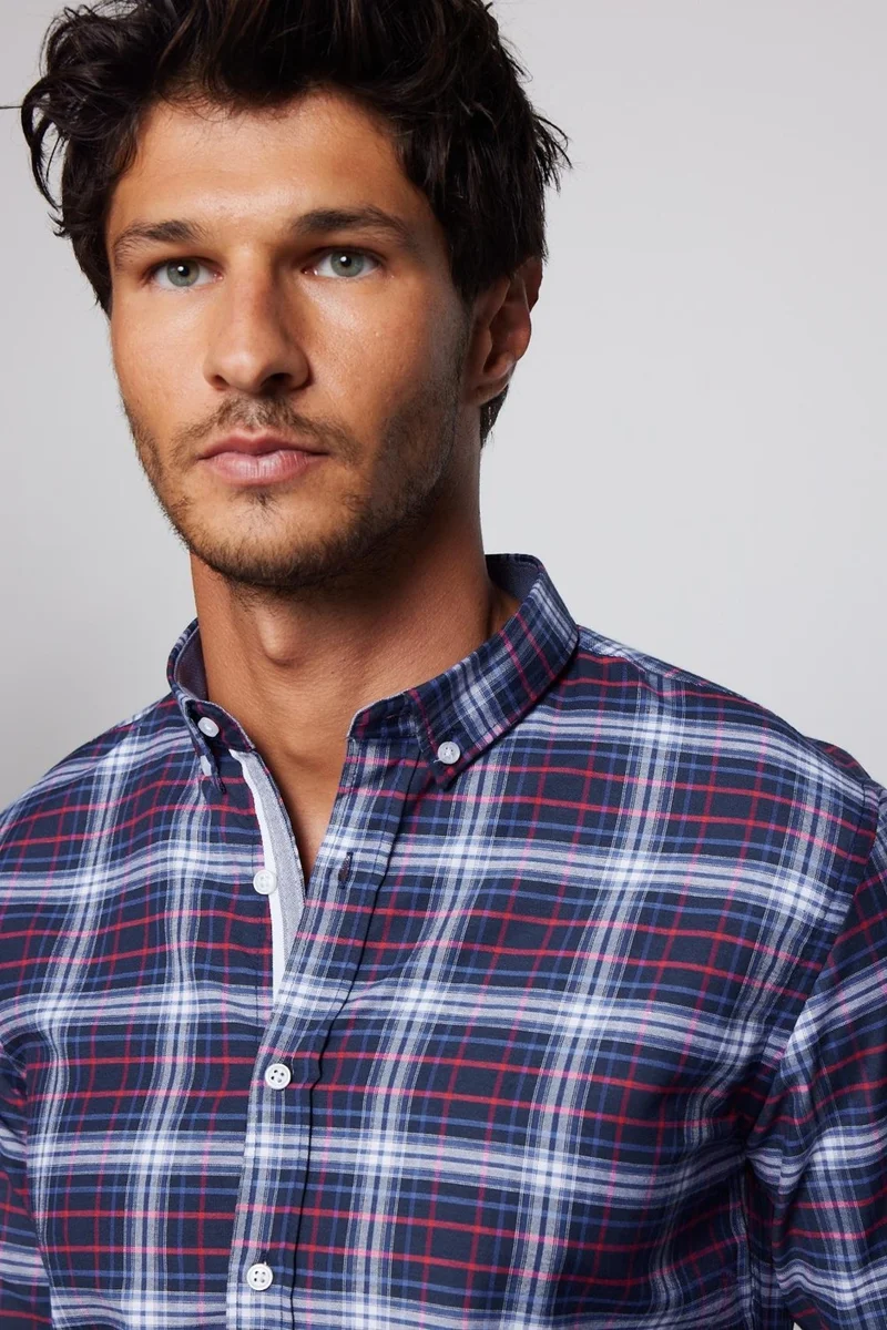 تودورس Slim Fit Checked Cotton Easy Iron Men's Shirt