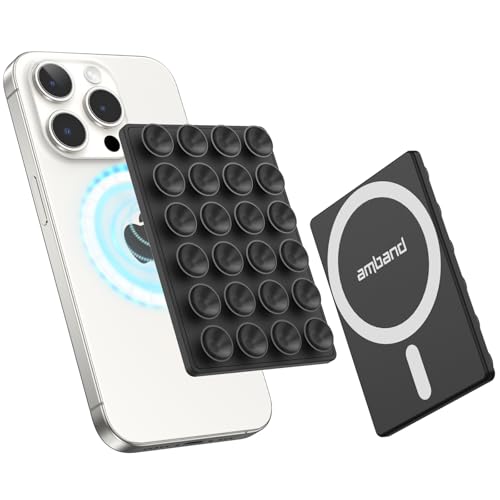amBand Magnetic Sticky Phone Suction Grip for MagSafe, Removable for Wireless Charging, Durable Magnet Silicone Portable Mount Stand for iPhone 12 13 14 15 16 17 Series, Hands-Free Video/Selfie, Black - Image 1