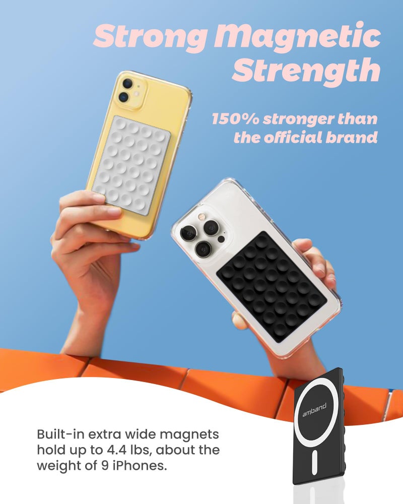 amBand Magnetic Sticky Phone Suction Grip for MagSafe, Removable for Wireless Charging, Durable Magnet Silicone Portable Mount Stand for iPhone 12 13 14 15 16 17 Series, Hands-Free Video/Selfie, Black - Image 3