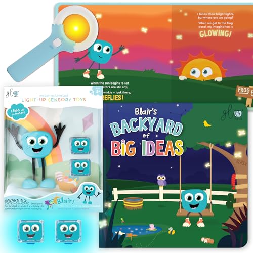Glo Pals Blair Bath Bedtime Bundle Light Up Bath Toy with 1 Interactive Book 2 Light Cubes 1 Magic Magnifier Toddler Bath Toys Set with Storybook Character Educational Kids Bath Time Fun - Image 1
