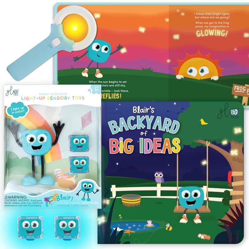 Glo Pals Blair Bath Bedtime Bundle Light Up Bath Toy with 1 Interactive Book 2 Light Cubes 1 Magic Magnifier Toddler Bath Toys Set with Storybook Character Educational Kids Bath Time Fun - Image 3