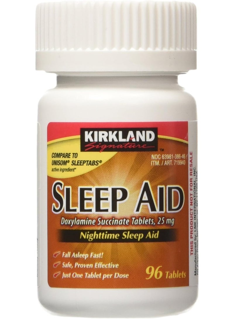 KIRKLAND SIGNATURE Sleep Aid Doxylamine Succinate 25 Mg X Tabs (53201812) No Flavor 96 Count, Packaging May Vary