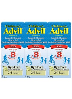 Advil Children's Pain Reliever and Fever Reducer, Dye Free Children's Ibuprofen for Pain Relief, Liquid Ibuprofen for Children, White Grape - 4 Fl Oz (Pack of 3)  - Image 1