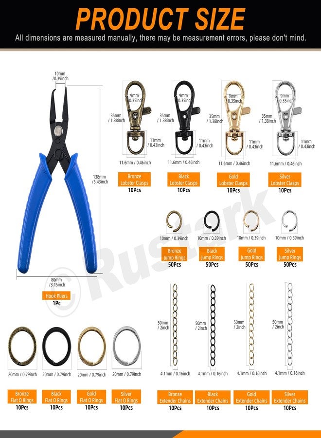 Rustark 321Pcs 4 Colors Key Chain Rings Set with Hook Pliers Include Jump Rings Lobster Claw Clasps Keychain Hooks with Key Rings for Necklace Bracelet Crafts Jewelry Making - Image 2