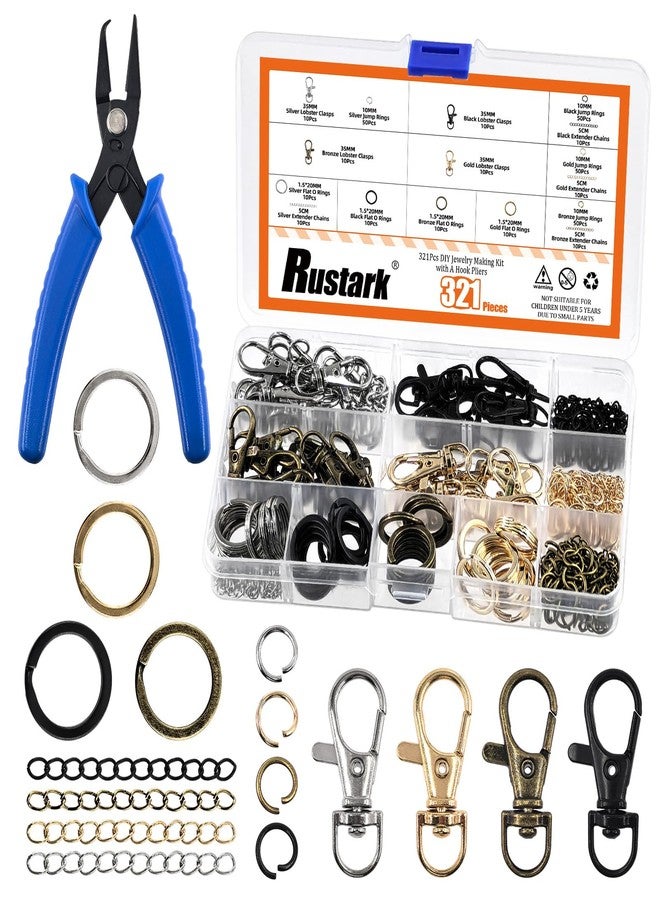 Rustark 321Pcs 4 Colors Key Chain Rings Set with Hook Pliers Include Jump Rings Lobster Claw Clasps Keychain Hooks with Key Rings for Necklace Bracelet Crafts Jewelry Making - Image 1