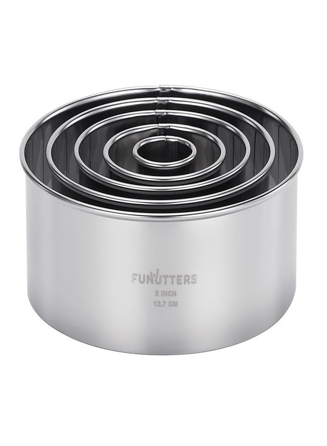 FUNUTTERS Cookie Cutter Set, 5 Pc. Kit, Measuring 1'', 2'', 3'', 4'' and 5'', Round Metal Baking Rings for Pastry, Biscuits, and Dough Cutting, Heavy Duty and Reusable, Multiple Sizes - Image 1
