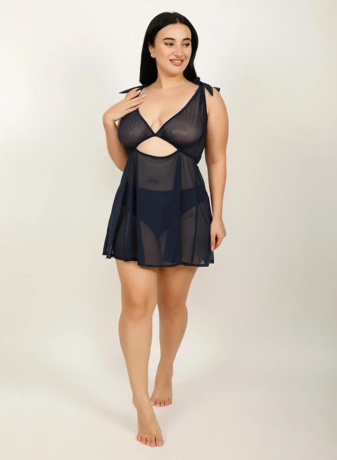 Take Two Plus Size Navy Cut-Out Detail Sheer Babydoll By Hill Islands
