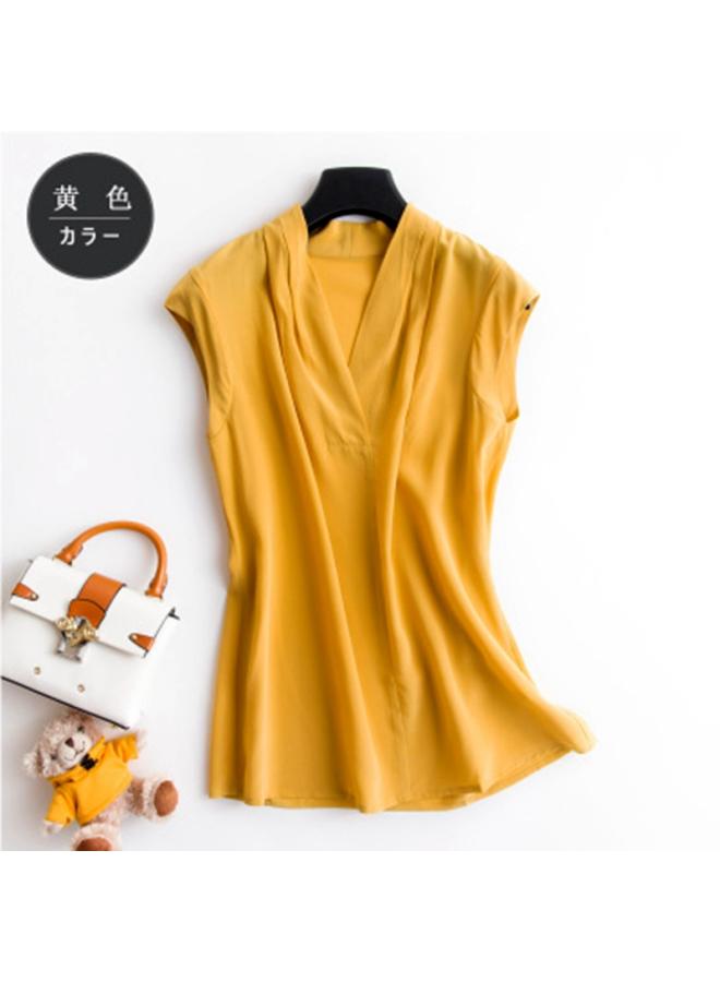 VUELO Silk T-shirt Women's Sleeveless V-neck Women's Mulberry Silk Vest Women's Inner Spring And Summer Pullover Solid Color Top Hair Generation 