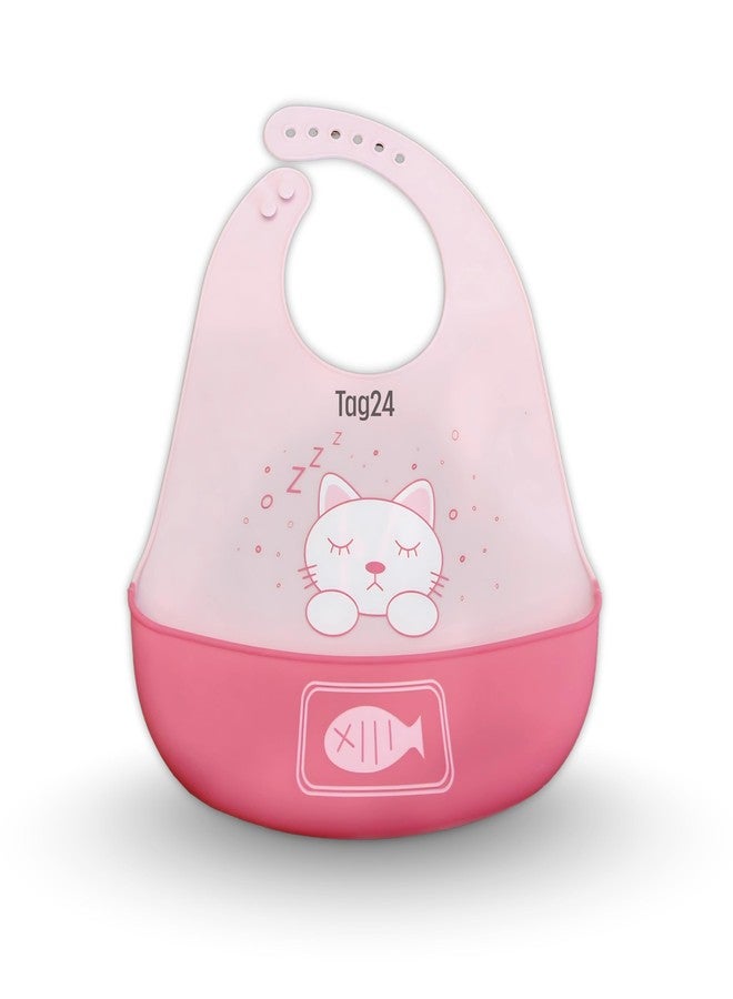 TAG24 Baby Bib for Feeding and Weaning Babies and Toddlers | Waterproof, Washable, Reusable | Adjustable Neckline with Buttons | Easy to Clean and Non-Messy Design (Cat) - Image 1