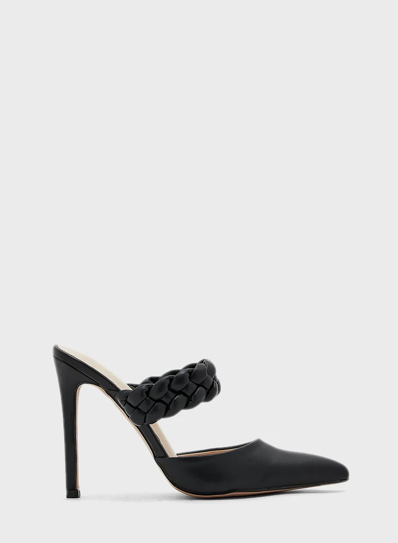 Ginger Plaited Strap Slip On Pointed Pumpblack