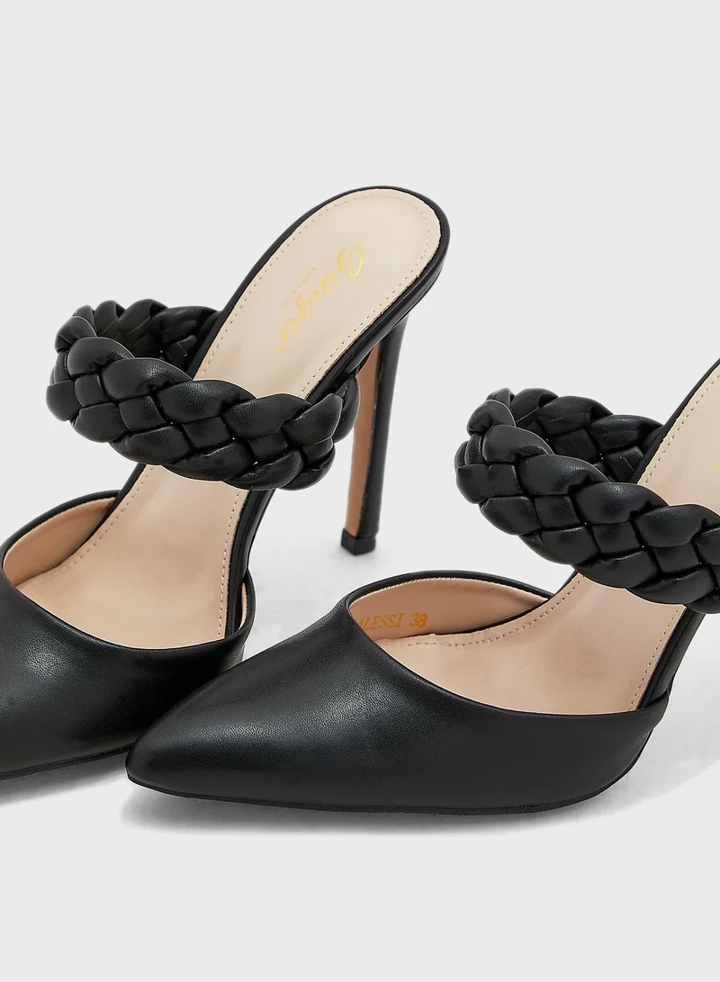 Ginger Plaited Strap Slip On Pointed Pumpblack