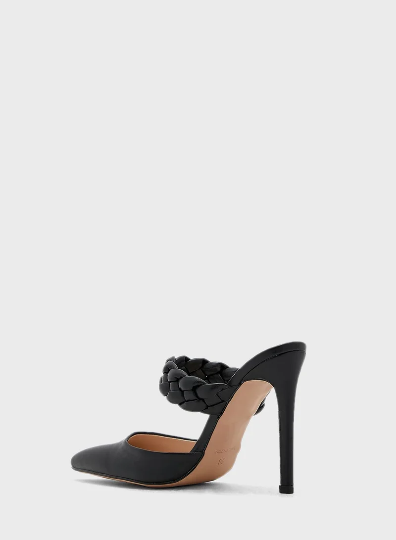 Ginger Plaited Strap Slip On Pointed Pumpblack