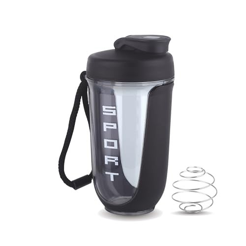 ATTRO Fit Fusion Shaker Bottle 600ml – BPA-Free Protein Mixer with Wire Whisk Ball | Leakproof Lid, Easy Carry Strap | Ideal for Gym, Fitness, Pre/Post Workout Drinks- Black - Image 1