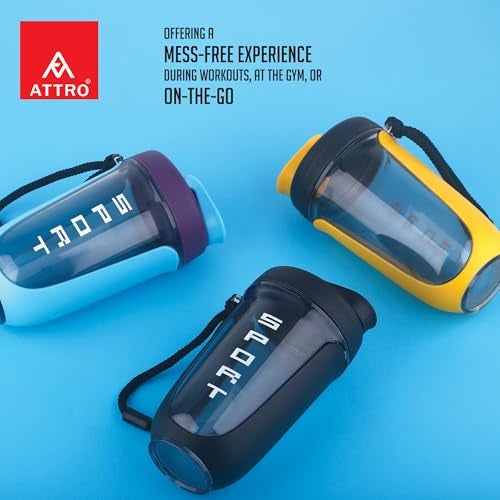 ATTRO Fit Fusion Shaker Bottle 600ml – BPA-Free Protein Mixer with Wire Whisk Ball | Leakproof Lid, Easy Carry Strap | Ideal for Gym, Fitness, Pre/Post Workout Drinks- Black - Image 3