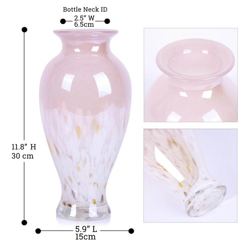 oliruim 11.8" Tall Pink White Blown Glass Vase, Colorful Opaque Glass Vase, Unique Design Wide Mouth Art Decoration for Home, Living Room, Dining Table, Pampas Grass Decor (Pink White) - Image 5