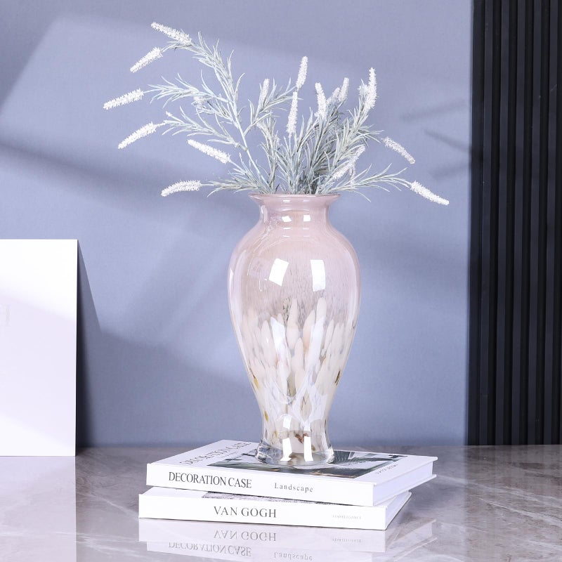 oliruim 11.8" Tall Pink White Blown Glass Vase, Colorful Opaque Glass Vase, Unique Design Wide Mouth Art Decoration for Home, Living Room, Dining Table, Pampas Grass Decor (Pink White) - Image 3