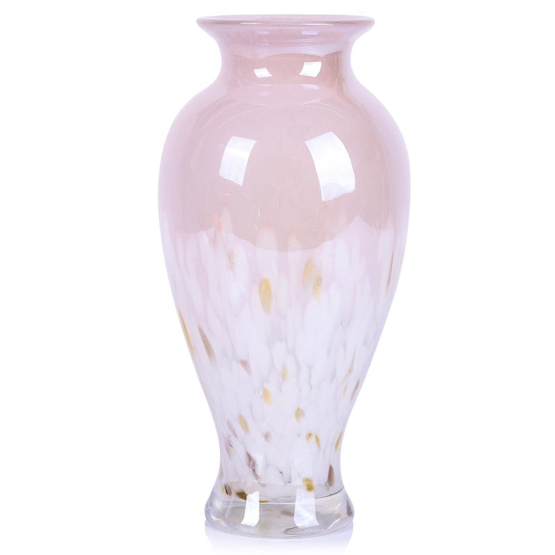 oliruim 11.8" Tall Pink White Blown Glass Vase, Colorful Opaque Glass Vase, Unique Design Wide Mouth Art Decoration for Home, Living Room, Dining Table, Pampas Grass Decor (Pink White) - Image 1