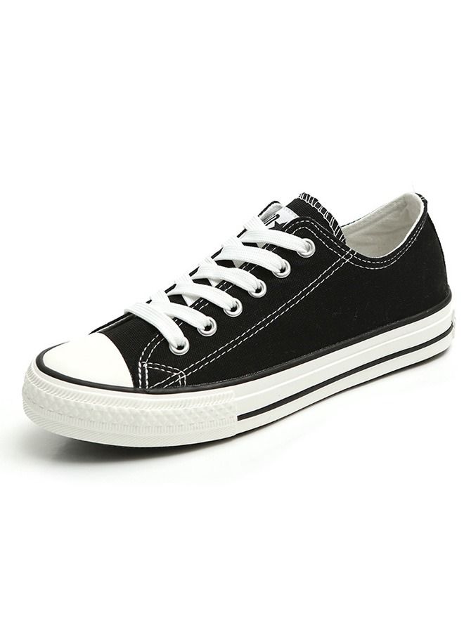 بيوينتي أحذية رياضية نسائية من القماش ذات قصة منخفضة أحذية قماشية كاجوال بأربطة للأزياء أحذية رياضية للمشي باللون الأسود - Image 1